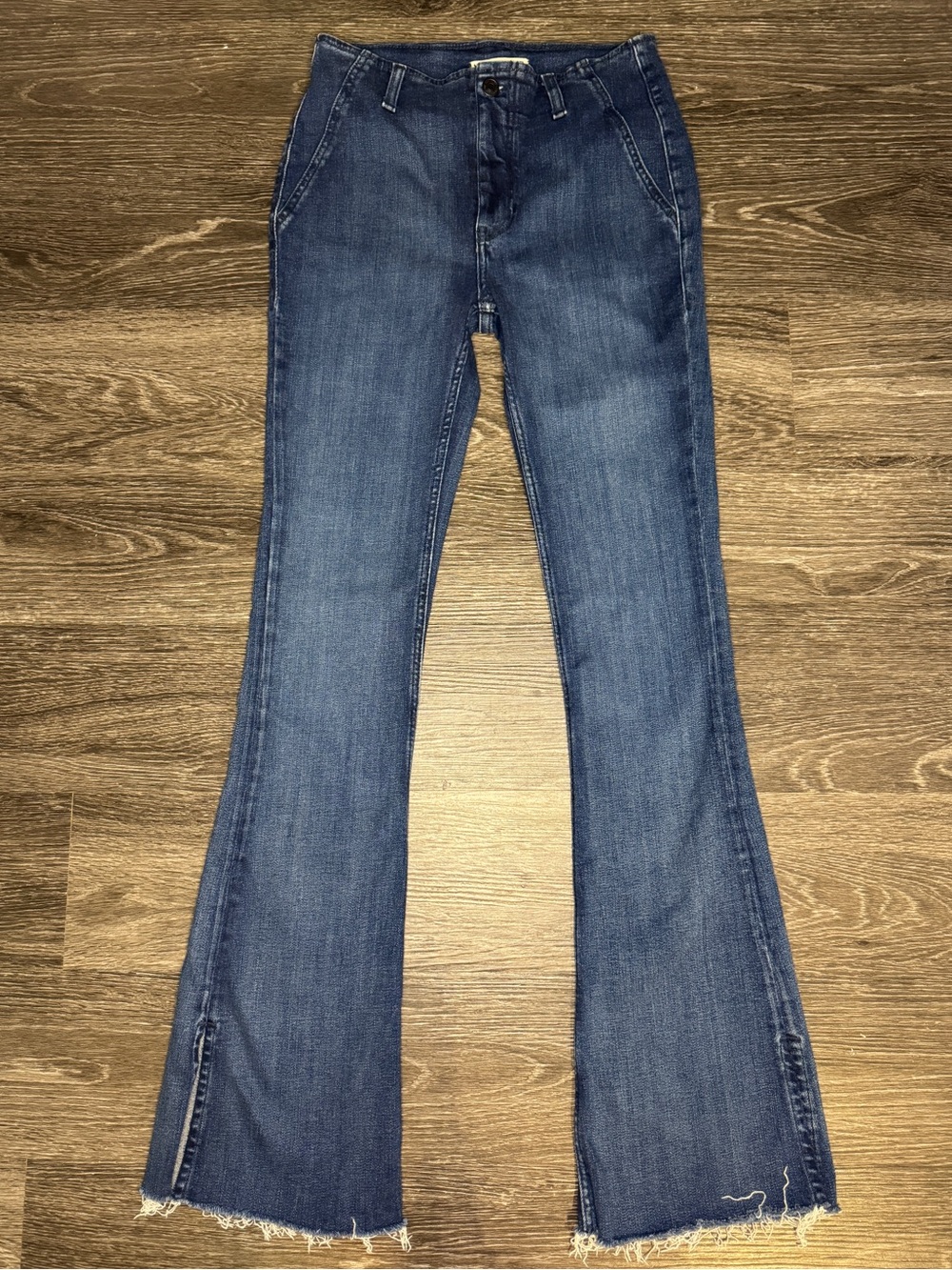 Free People We The Free Raw Hem Split Flare Jeans Women’s 27 Blue Mid Rise Boho